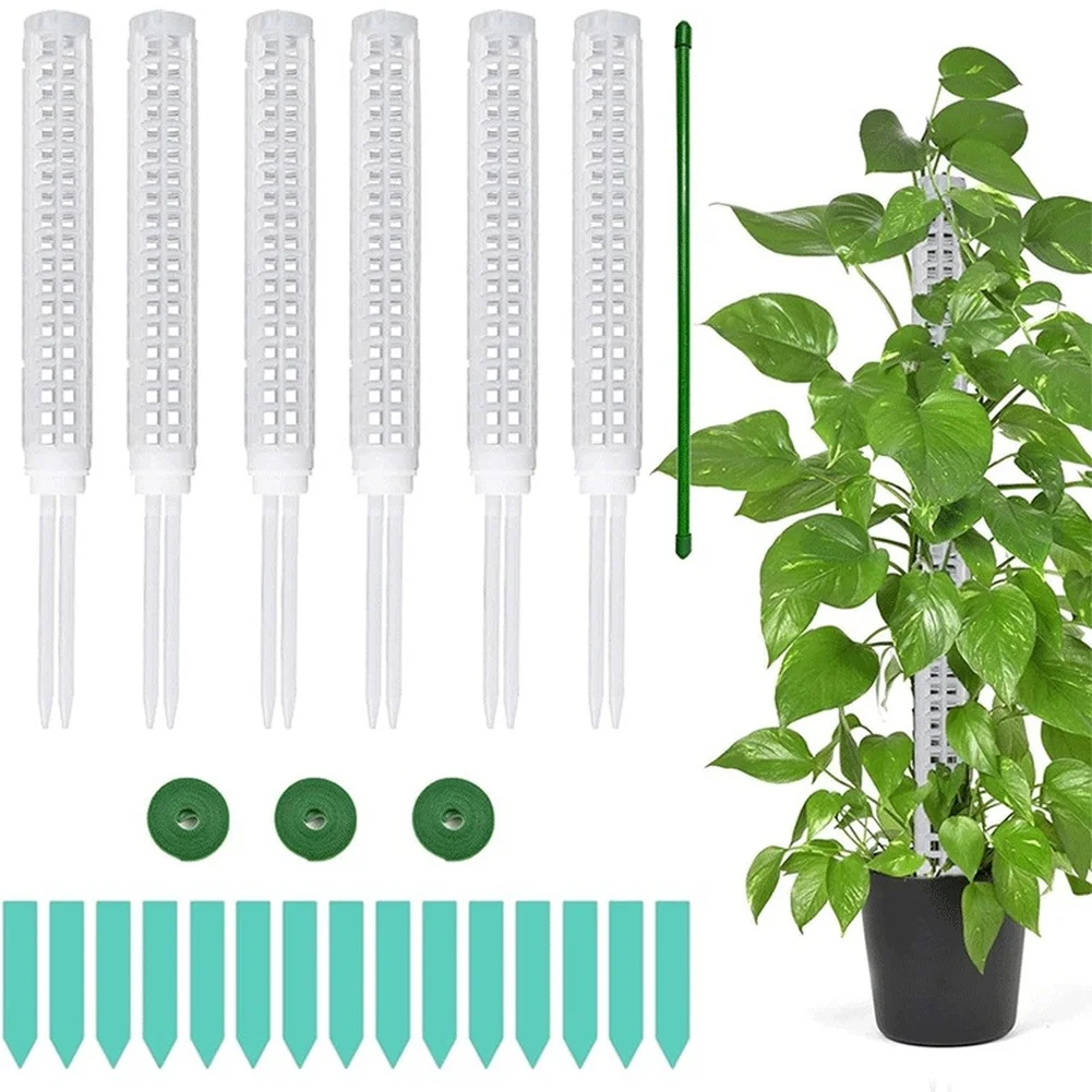 Stackable Plastic Moss Poles Kit with Reinforced Corners Fixed Ties and Plant Labels for Monstera Pothos Philodendron Support