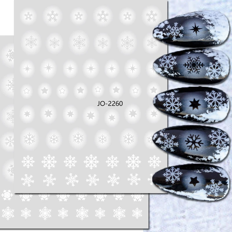 Nail Art 3d Decals White Hollow Snowflakes Xmas Trees Back Glue Nail Stickers Decoration For Nail Tips Beauty