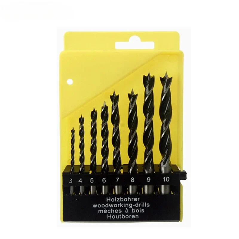 8Pcs Brad Point Drill Bit In Blister Pack 3-10mm Diameter Wood Drill Bit Three Point Woodworking Round Shank Drill Kits