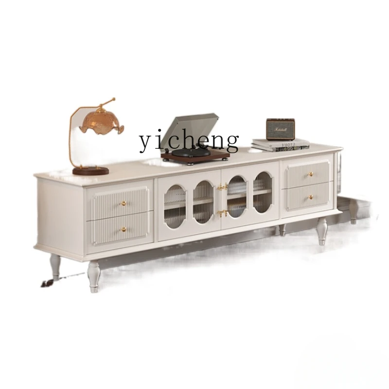 

ZC New Solid Wood TV Cabinet Living Room White TV Stand Retro Small Apartment Locker