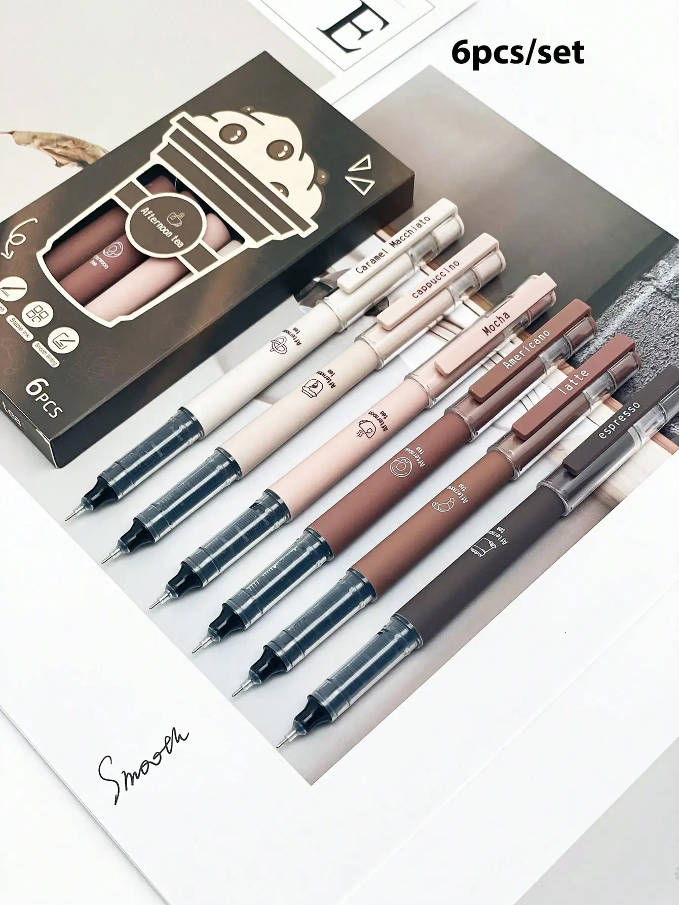 

Coffee Theme Liquid Gel Pens – 6/8pcs Quick-Drying No Smear for Note Taking & School
