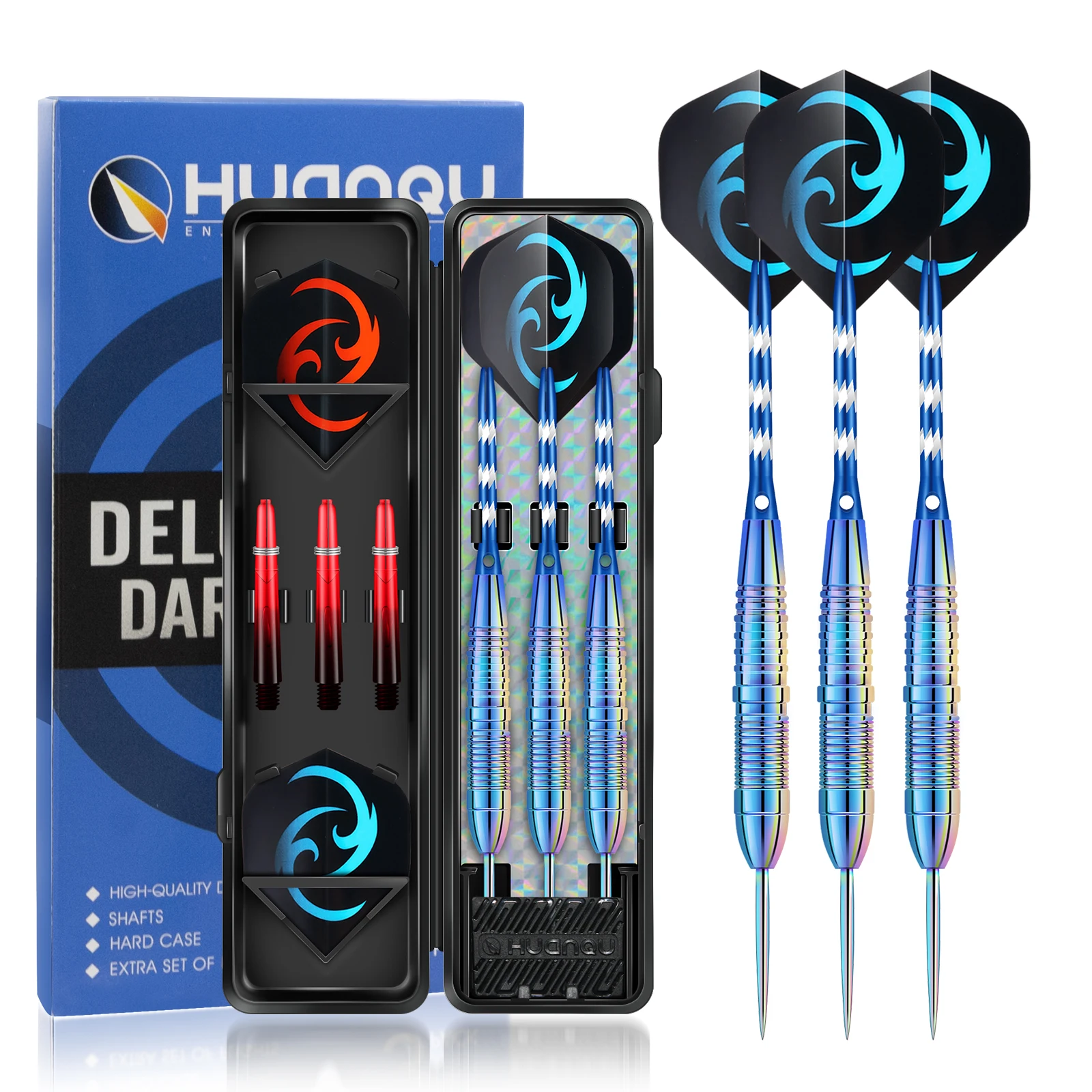 

Huanqu 24g Hard Stainless Steel Dart Set Professional Competition Darts Colorful Dart Case Durable and Sturdy Comes with Spare Dart Shafts and Flights Set Ideal for Family Gatherings, Friends, Bars, Leisure Entertainment Games, Holiday Gifts, and Birthday