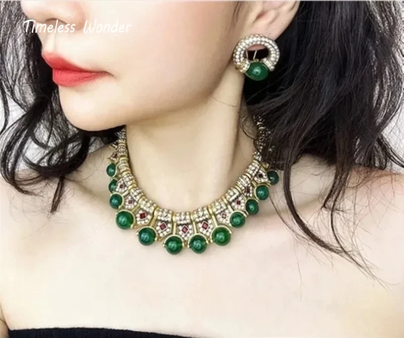 Timeless Wonder Retro Zircon Geo Pave Necklace for Women Designer Jewelry Runway Vintage Luxury Classy Set Party Rare Mix 2624