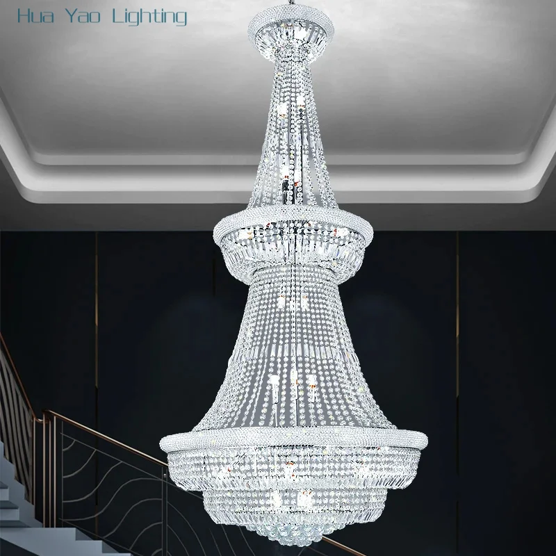 

Light Luxury Loft Duplex Crystal Chandelier Villa Chandelier Staircase Long Chandelier European-style Large Chrome Chandelier
