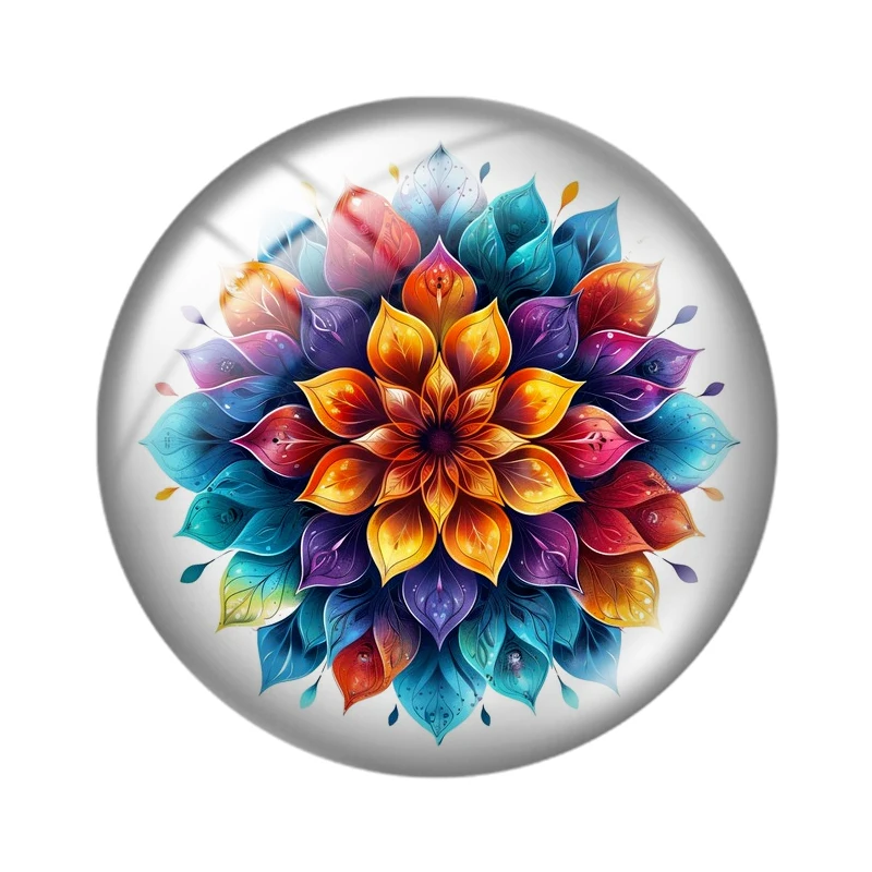 Rainbow Floral Mandalas 10pcs 12mm/18mm/20mm/25mm Round photo glass cabochon flat back Making findings for bracelets
