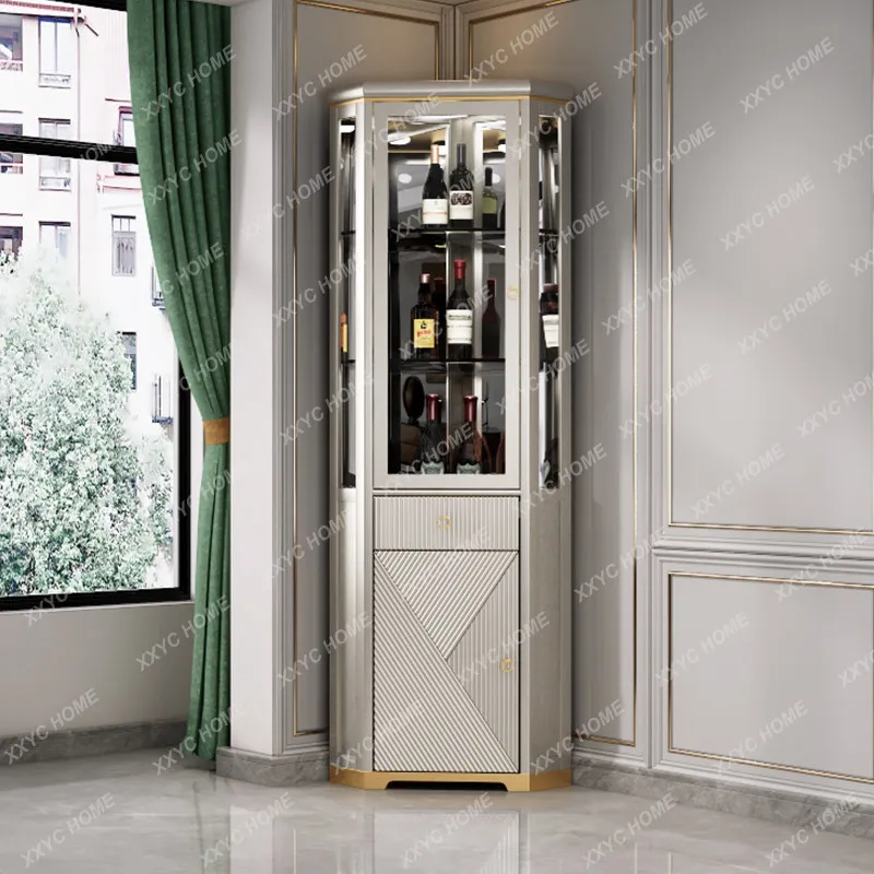 Corner cabinet light luxury dining room solid wood wall triangle wine living room vertical storage corner cabinet complete