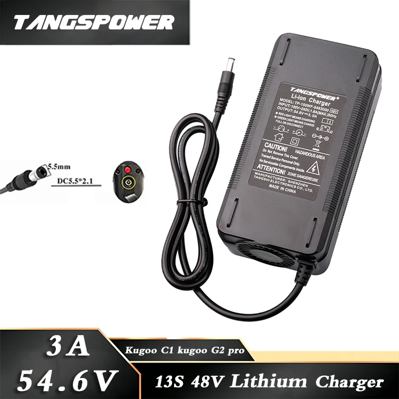 

54.6V 3A Li-ion Battery Charger For 13Series 48V Lithium Battery Pack Fast Charging DC 5.5X2.1MM Connector With cooling fan