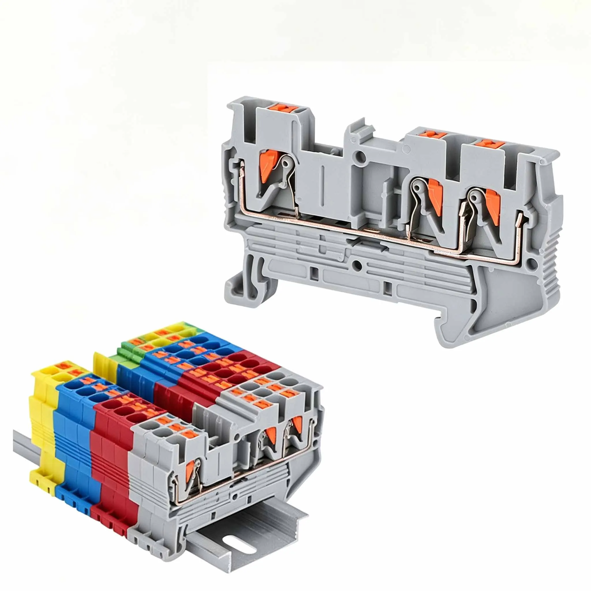10Pcs PT2.5-TW Din Rail Terminal Block Push-In Twin 3-Conductor Feed-Through Strip Wire Connector PT 2.5 TW Quick Wiring Termina