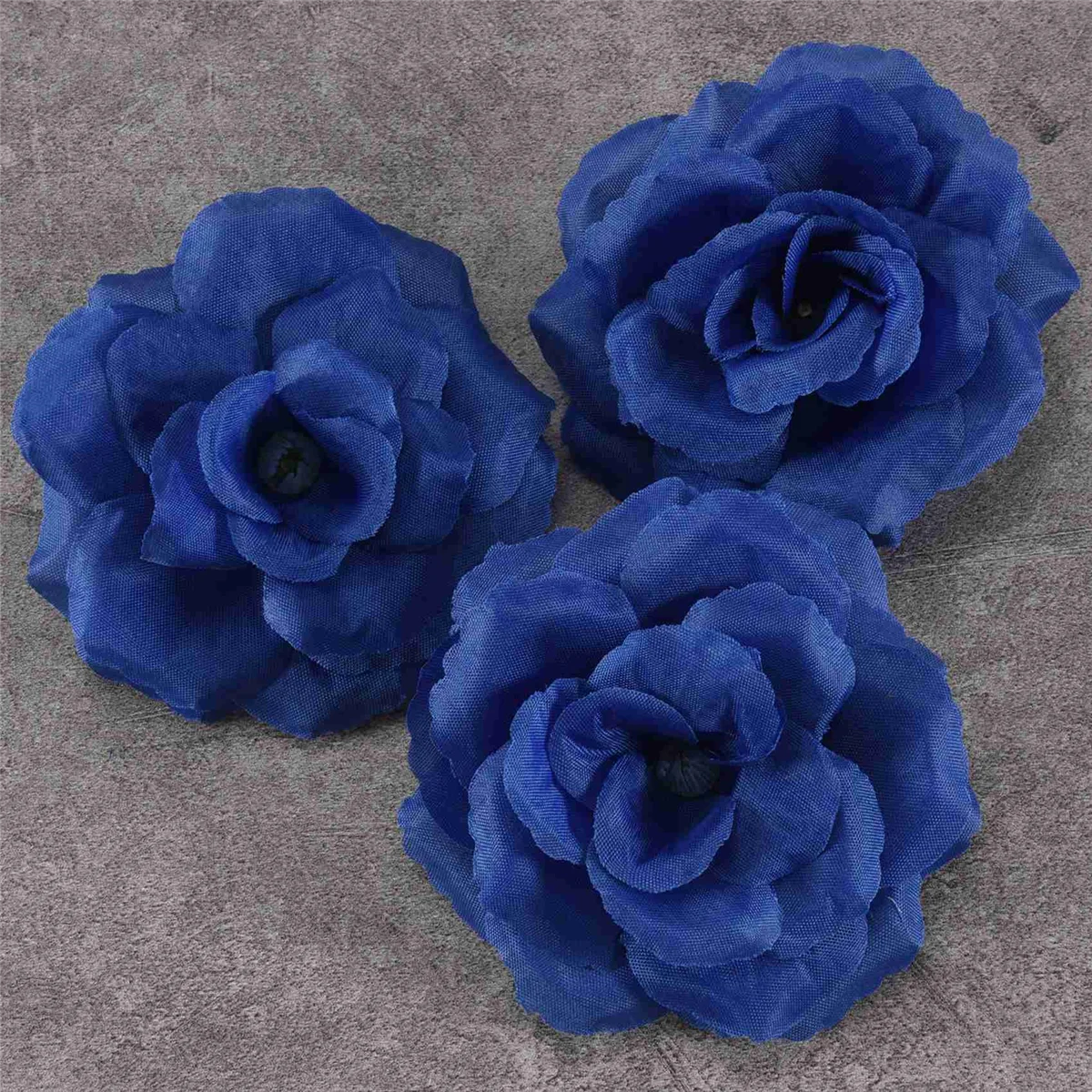 Flores artificiales de seda, cabezas de rosas, 50 piezas, para sombrero, ropa, álbum, decoración de boda, azul oscuro