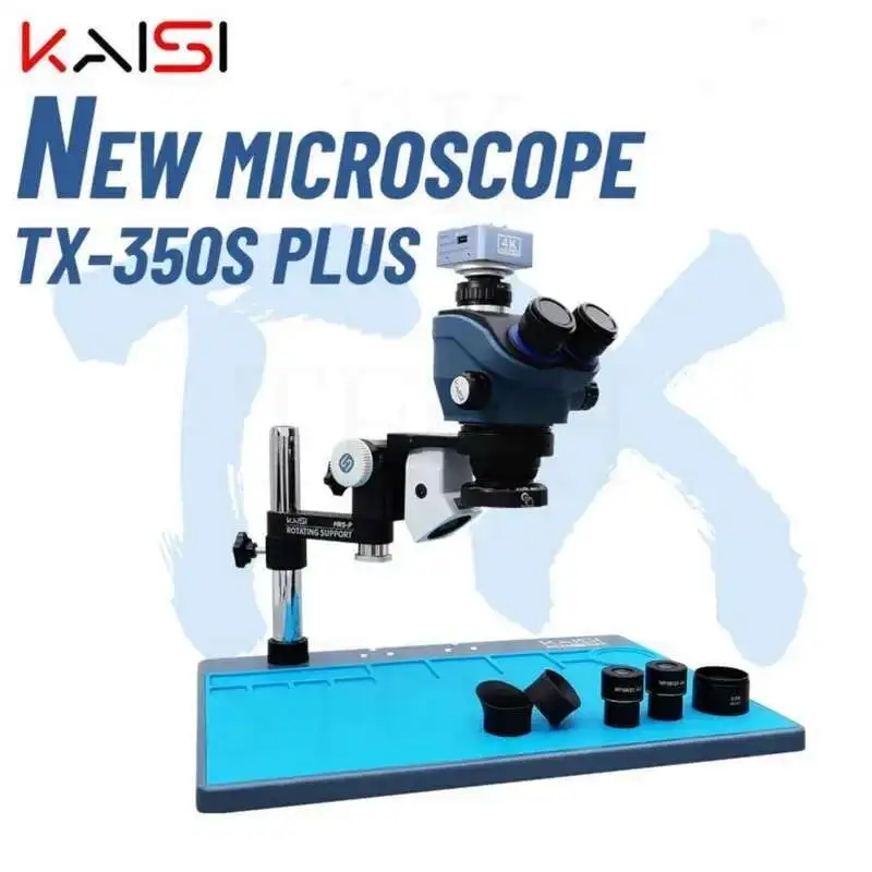 Kaisi Zoom Trinocular Stereo Microscope Set With 4K HDMI Video Camera TX-350s Plus 3.5X-100X For Soldering Repair