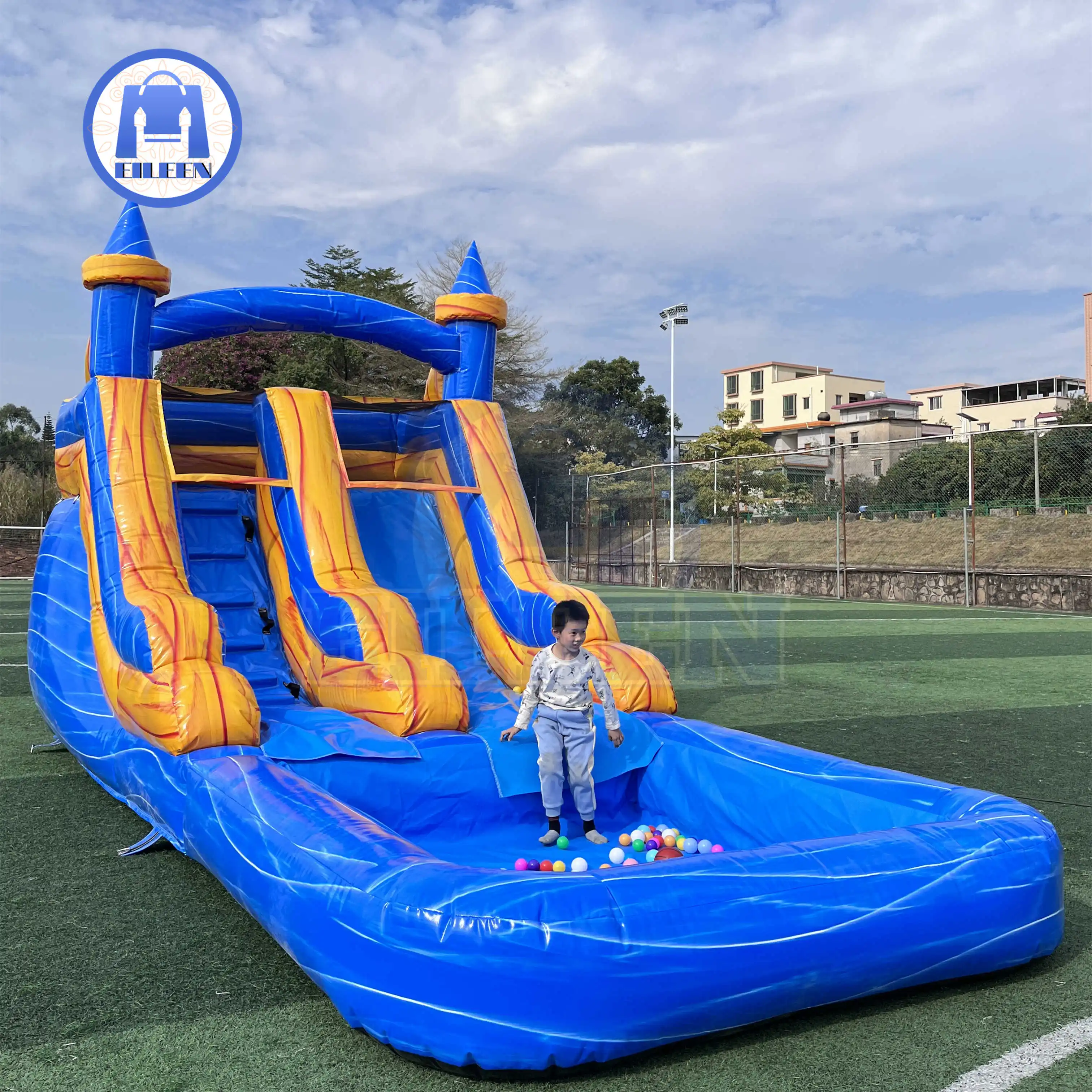 20*9*13ft Popular Inflatable water slide with pool for rental and resell in summer fun for kids and adults