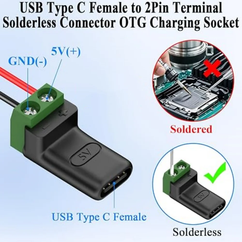 10pcs Type C 2Pin 5V Non Soldering Green Terminal Charging Adapter USB Connector for Laptop Mobile Phone Charging Mobile Devices