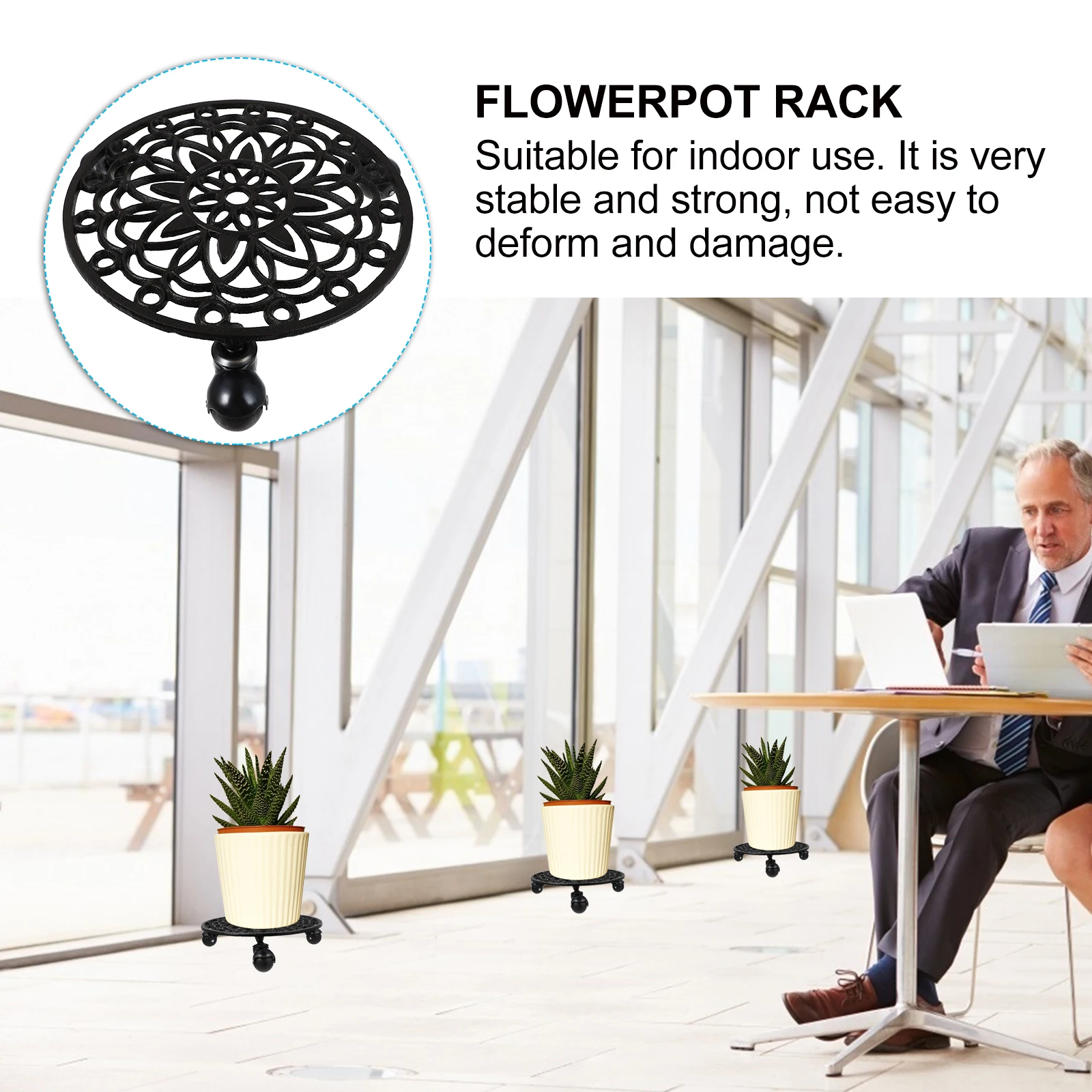 

Movable Flowerpot Tray Planter Holder Hollow Out Bottom Strong Load Bearing Easy Clean Durable Material Indoor