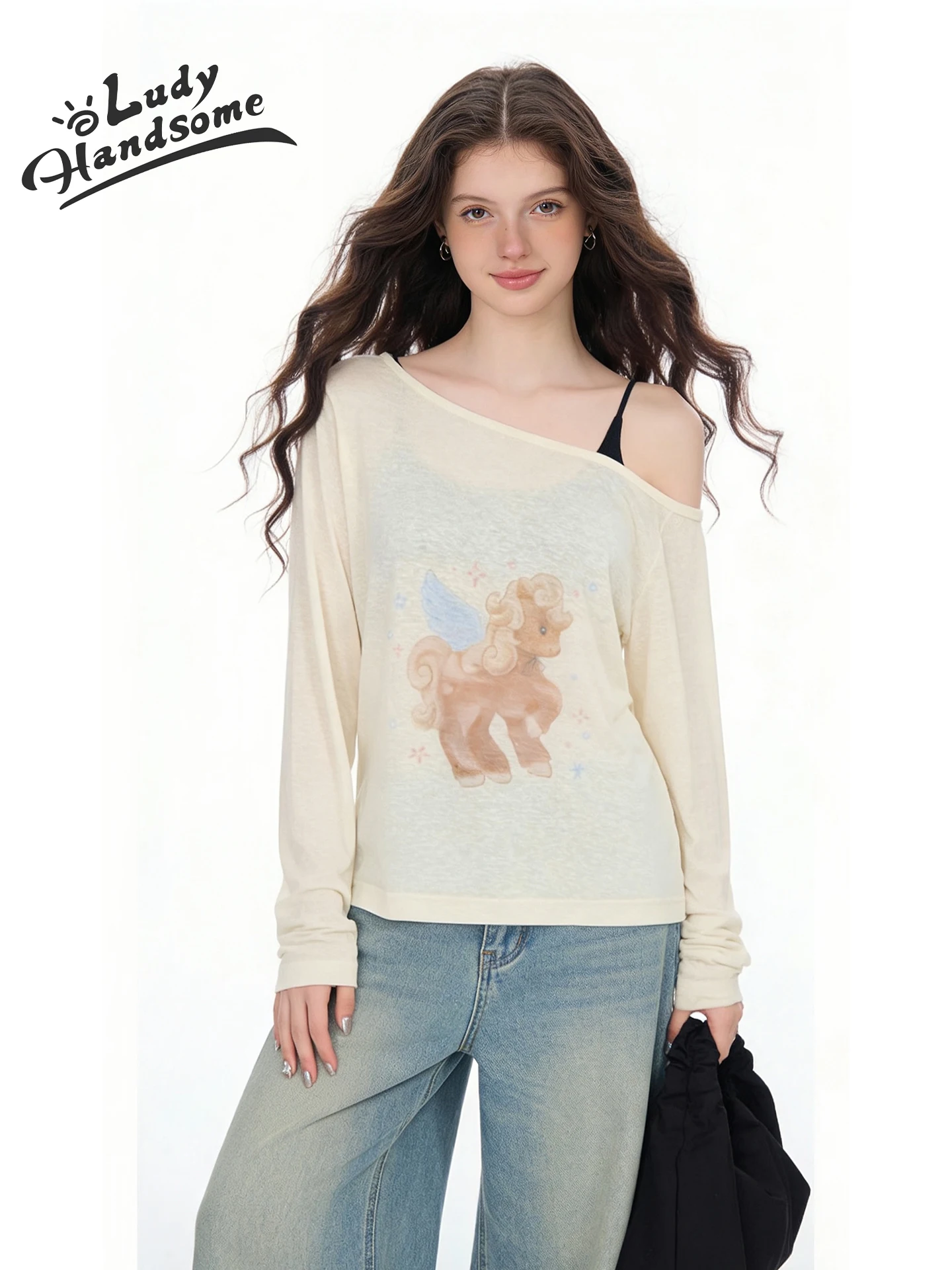 

LDHS American Print Long Sleeve Loose Thin Women's T-shirt 2026 New Style Casual Comfortable Breathable Top