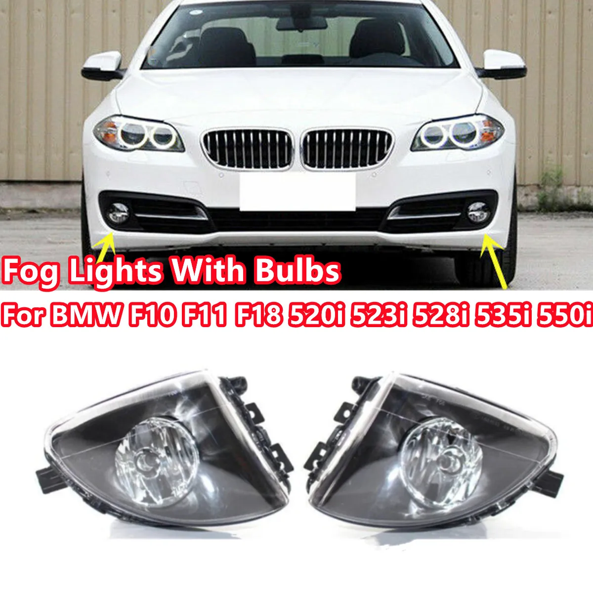 Par de luces antiniebla de parachoques delantero LED + lámpara antiniebla halógena 63177216885 para BMW serie 5 F10 F11 F18 520i 523i 528i, lámpara