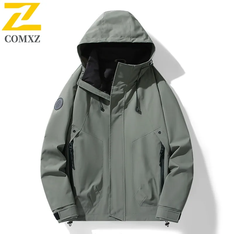 Men's Waterproof Windproof Hooded Jacket Fishing Workwear Outdoor Softshell Coat Tactical Hiking Spring Autumn Utility Parka