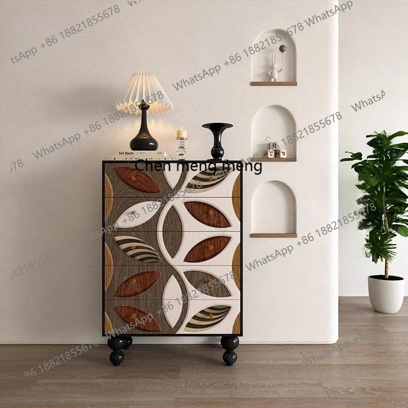 Medieval style chest of drawers, solid wood, living room side cabinet, storage locker next to the sofa R