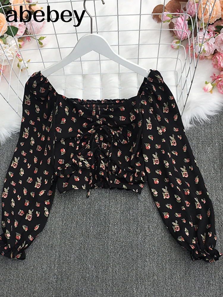 2026 New Spring Fashion All-match square collar puff sleeve Shirt drawstring ruched Long Sleeve Shirt Top