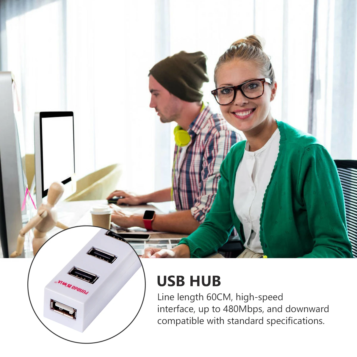 

New 4 Port USB 2.0 Hub GL850A Chip 60CM Cable 500GB Support High Speed 480Mbps 7 Ports Multi Compact Fashion Design