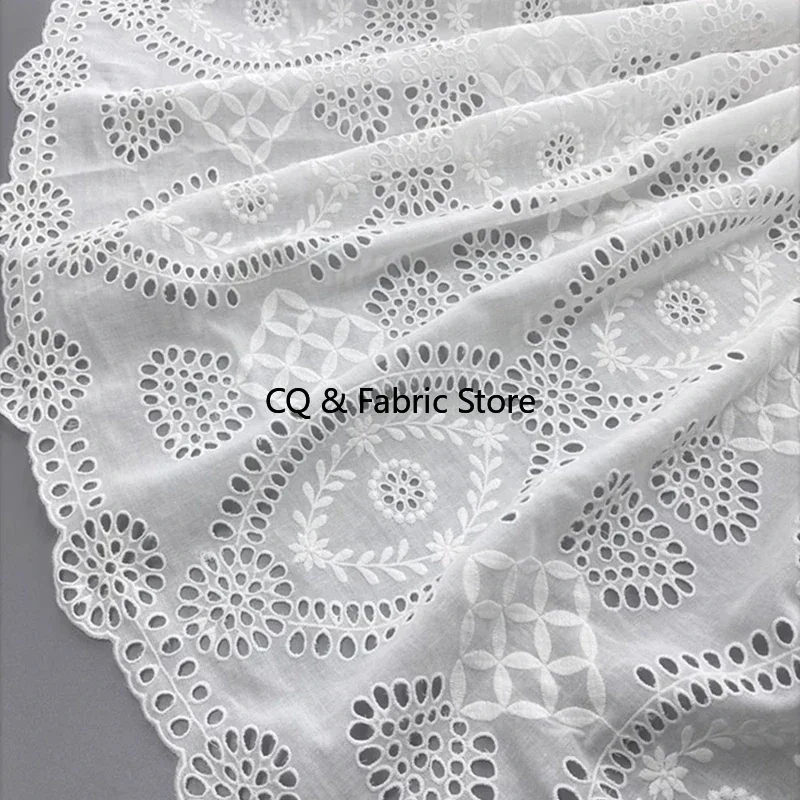 

Off-white Hollow-out Cotton Cloth Embroidered Lace Fabric DIY Shirt Dress Clothing Fabric Apparel Sewing Accessories