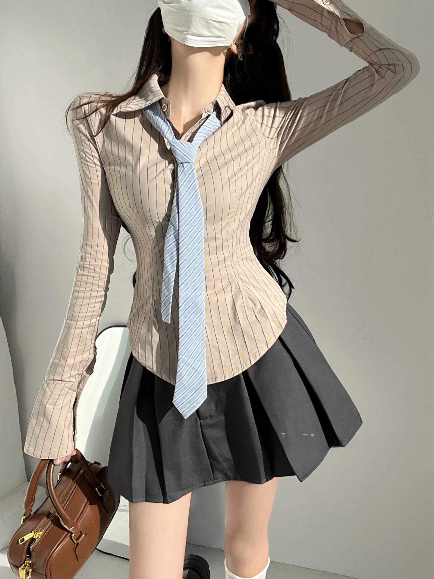 

Женский дышащий удобный топ для похудения Spicy Girl Ne Long Sve irt ort Sle в полоску, весна-осень