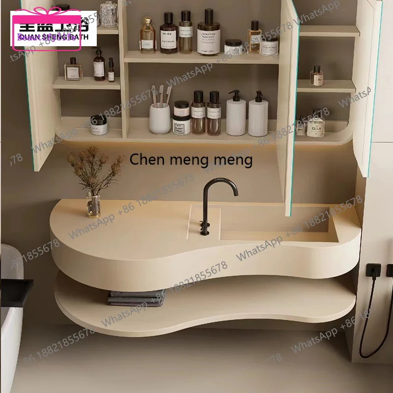 B567 High-end light luxury artificial stone custom line art toilet bathroom wash basin bathroom cabinet combination