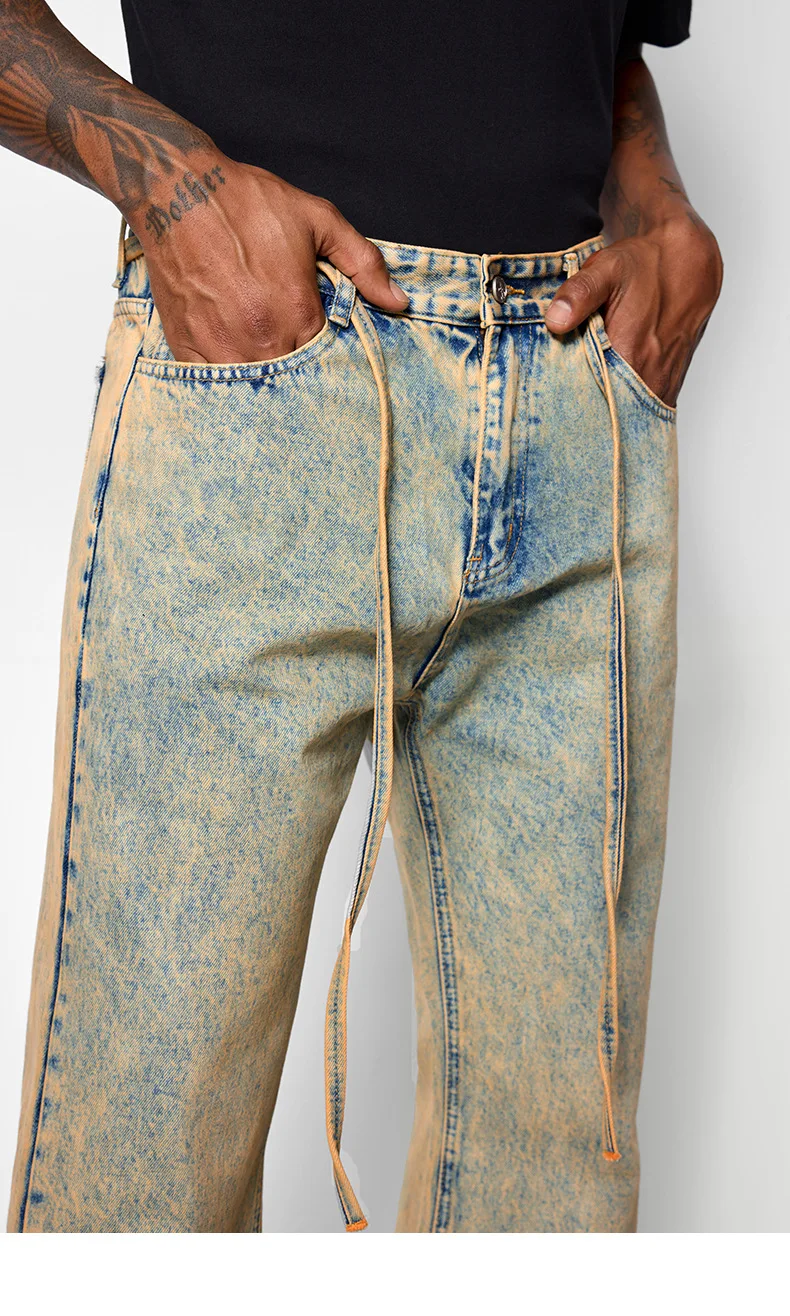 2025 Men's Post-Apocalyptic Washed Jeans-Distressed Vintage Bell Bottom Pants, American Retro Wide Leg Streetwear Denim