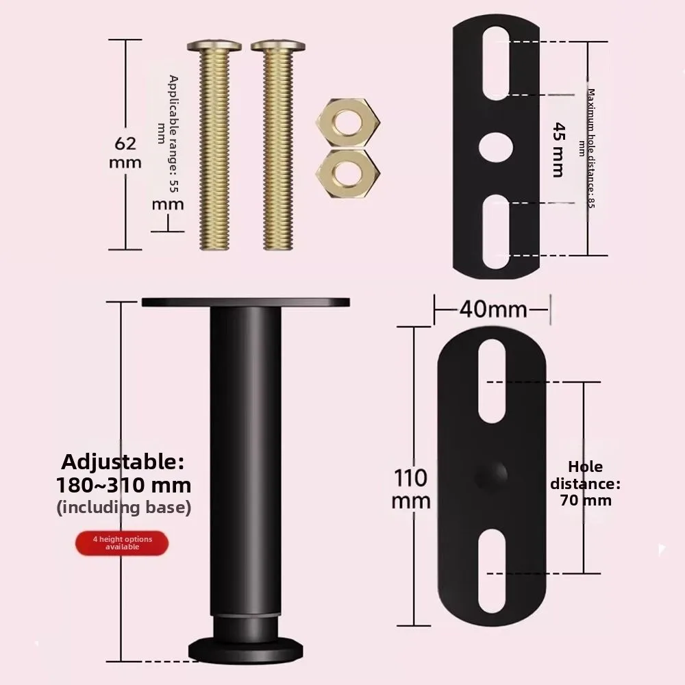 أرجل دعم بإطار سرير قابل للتعديل، أرجل سرير معدنية شديدة التحمل، أرجل أثاث بديلة باللون الأسود