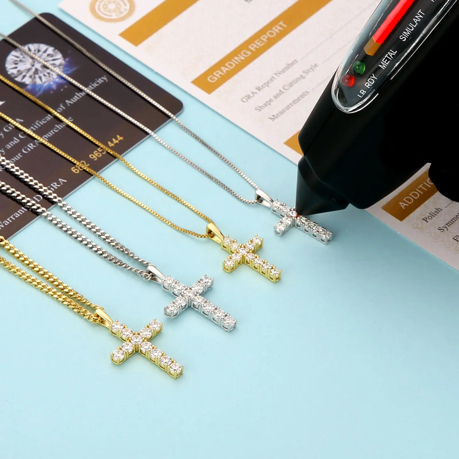 0.7ct VVS1 Moissanite Cross Pendant 925 Sterling Silver Chain 14K Gold Plated Jewelry Women Charm Lab Diamond Crucifix Necklace