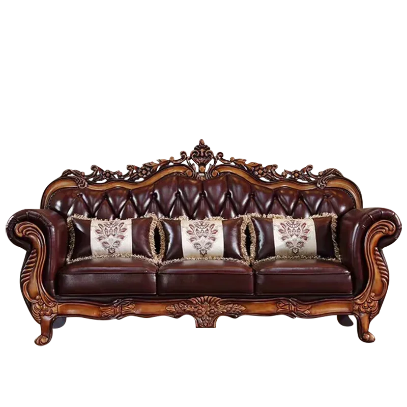 Versatile  Luxury Sofa Leather Back Villa Apartment American Sofa Solid Wooden Divano Da Soggiorno Living Room Furniture