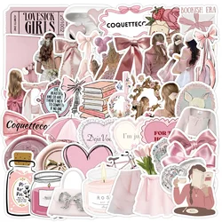 50Pcs Cute Pink Coquette Stickers Ins Style DIY Stickers Scrapbooking Phone Luggage Skateboard Waterproof Decals