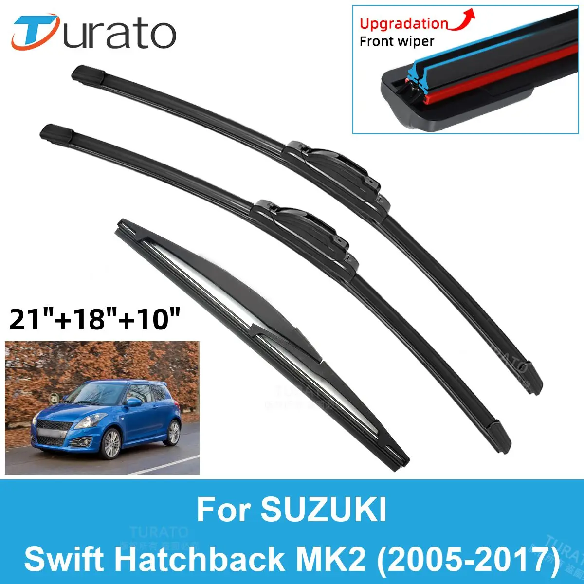 

3PCS Car Wiper Blades for 2005-2017 SUZUKI Swift MK2 Rear Windshield Wipers Double Rubber Car Accessories 2016 2017