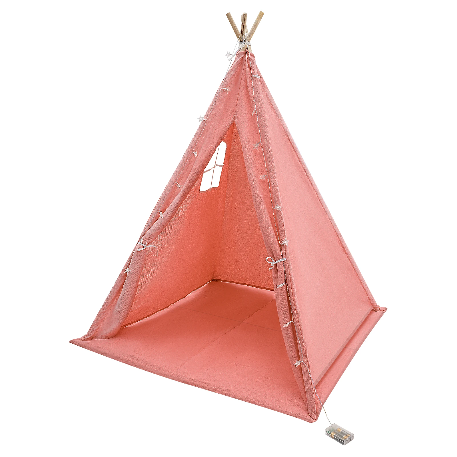 Tipi-Zelt für Kinder – Spielzelt aus 100 % Baumwolle und Leinen mit gepolsterter Matte und Sternlichtern, faltbares Indoor-Spielzelt für Mädchen und Jungen – Detail 10