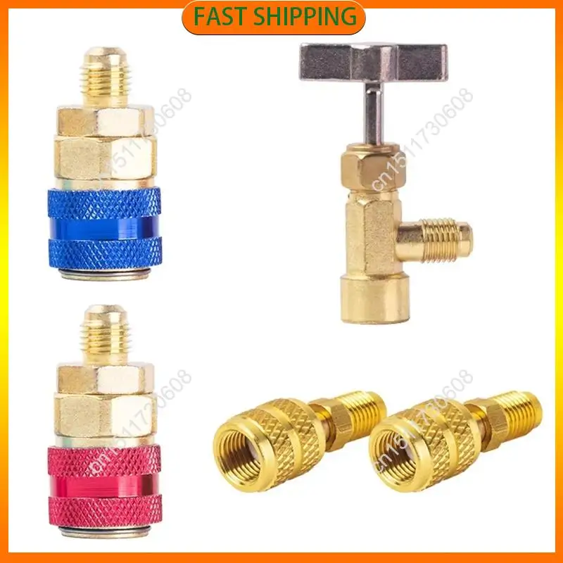 Compre ahora, medidor de colector de diagnóstico de CA de 3 vías R410a, juego completo para R134A R410A R22 con adaptadores de manguera, acopladores rápidos y puede tocar