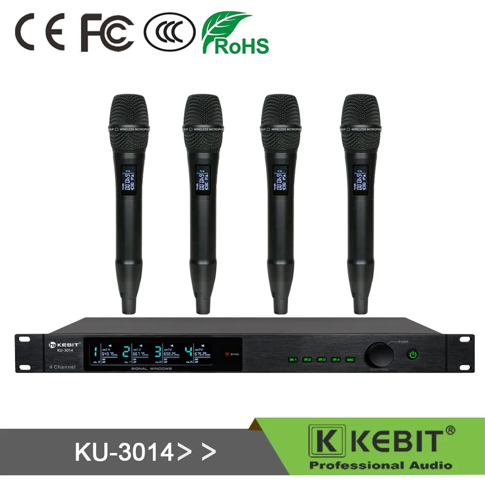 KEBIT KU-3014 Professional UHF 4 Channels Wireless Microphone for Meeting/KTV