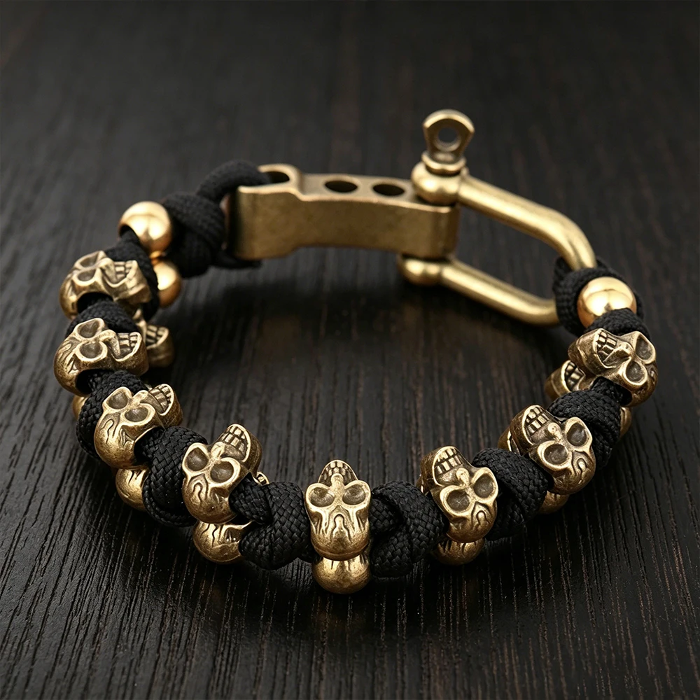 Skull Paracord Bracelet Unisex Antique Brass Adjustable Dark Talisman Halloween Tactical Collector Jewelry Gift Dropshipping