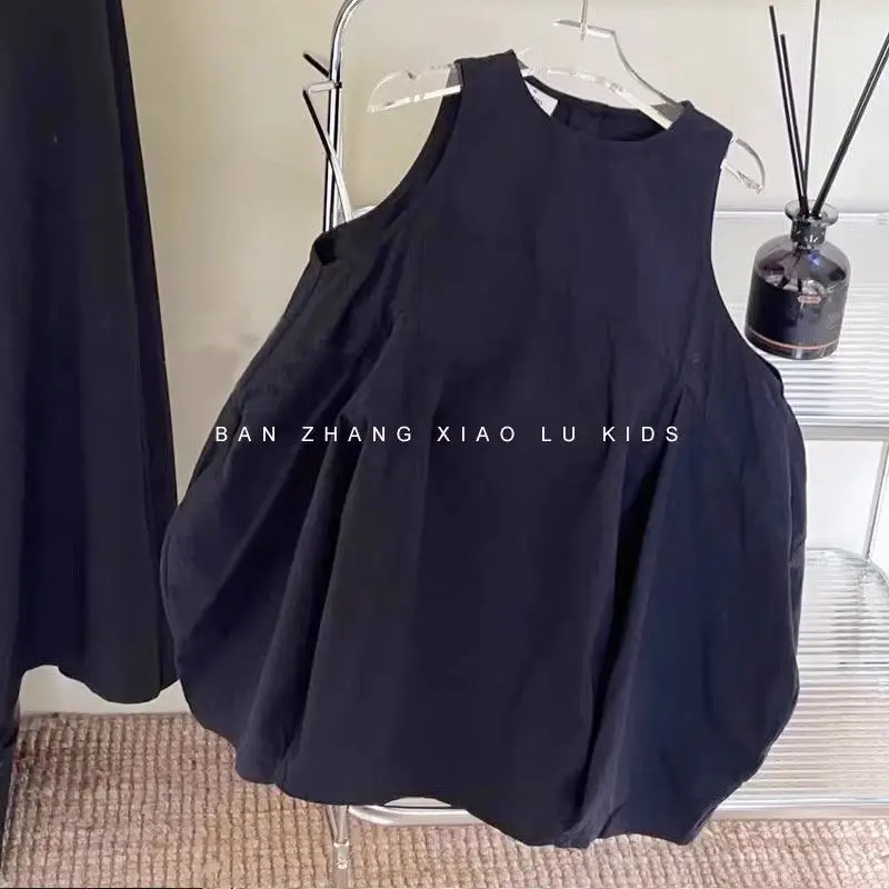 Girls Sleeveless Vest Dress Summer New Fashion Black Princess Skirt Children's Clothing Baby Girls' Cute Style Princess Gown