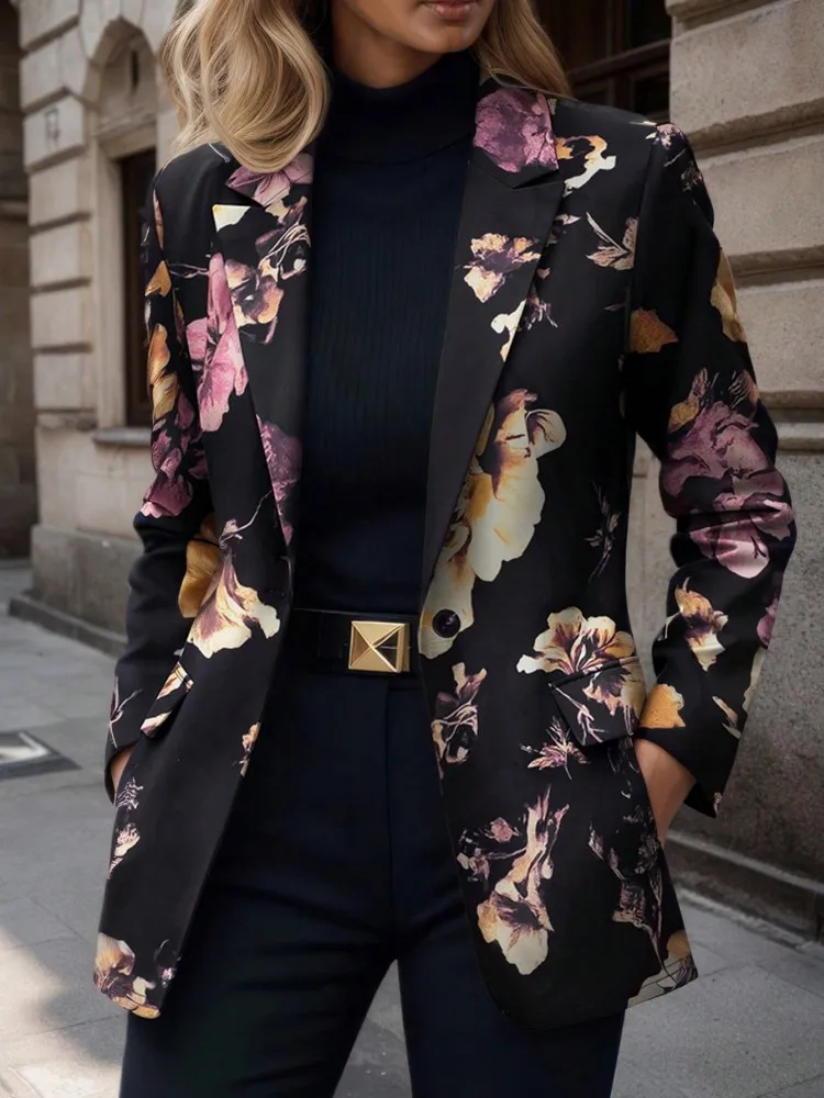 

Элегантный пиджак для женщин, модный пиджак большого размера с лацканами, новинка 2026, весна-осень, офисная женская повседневная свободная верхняя одежда