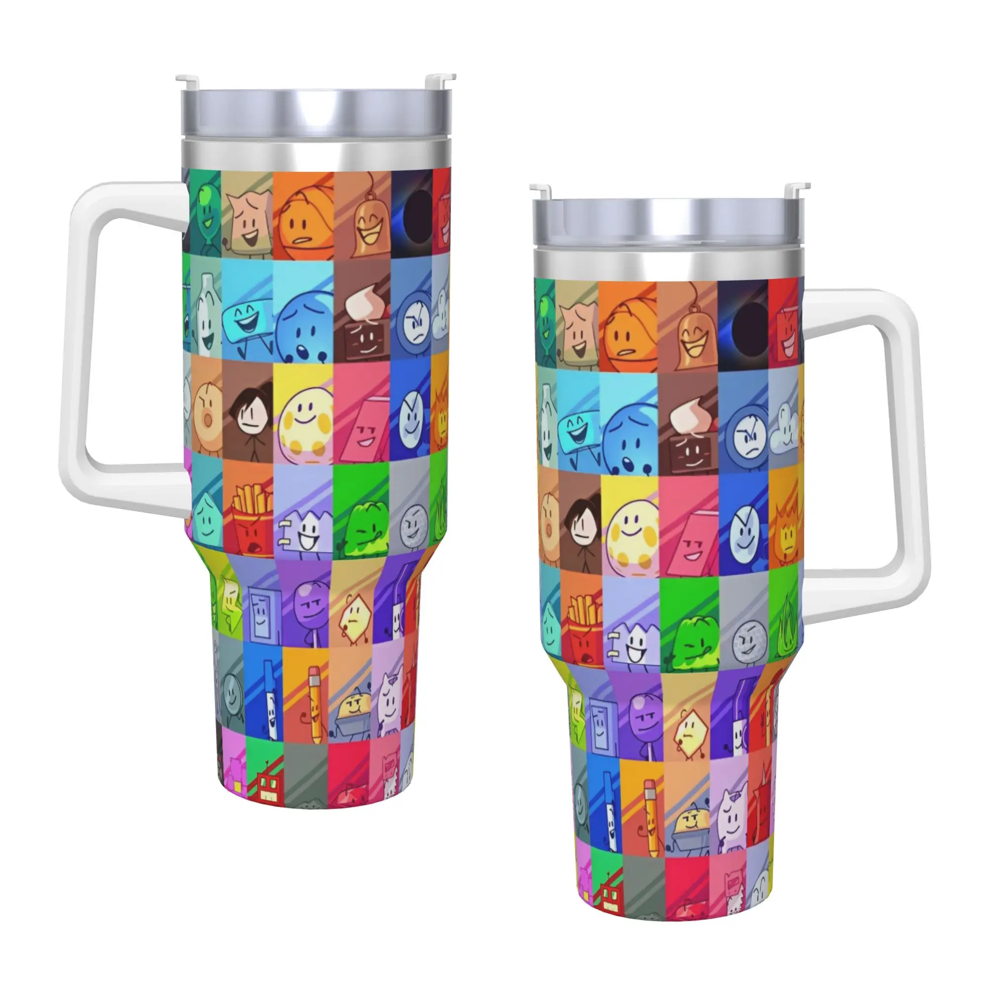 

BFDI Inanimate Insanity All Characters Stainless Steel Tumbler With Straws and Lid Large Mugs Cup Hot Drinks Water Bottle