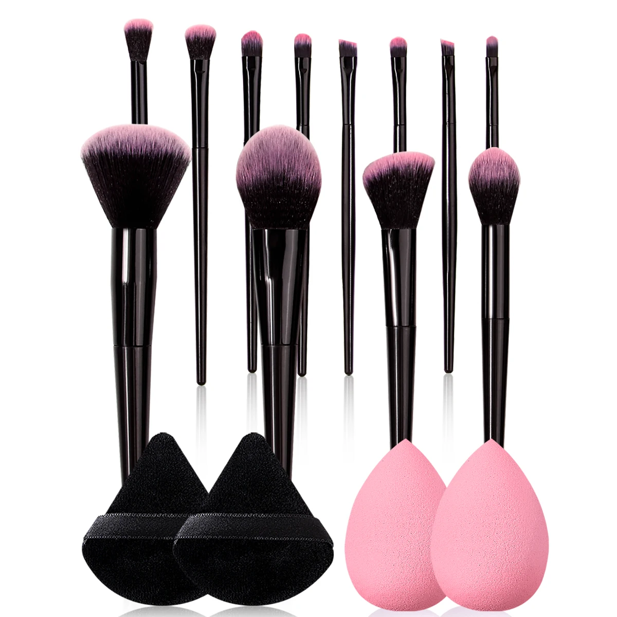 16-teiliges professionelles Make-up-Pinsel-Set, loser Puderpinsel, Rougepinsel, Gesichtsset + antihaftbeschichtetes Puder-Make-up-Schwamm-Set