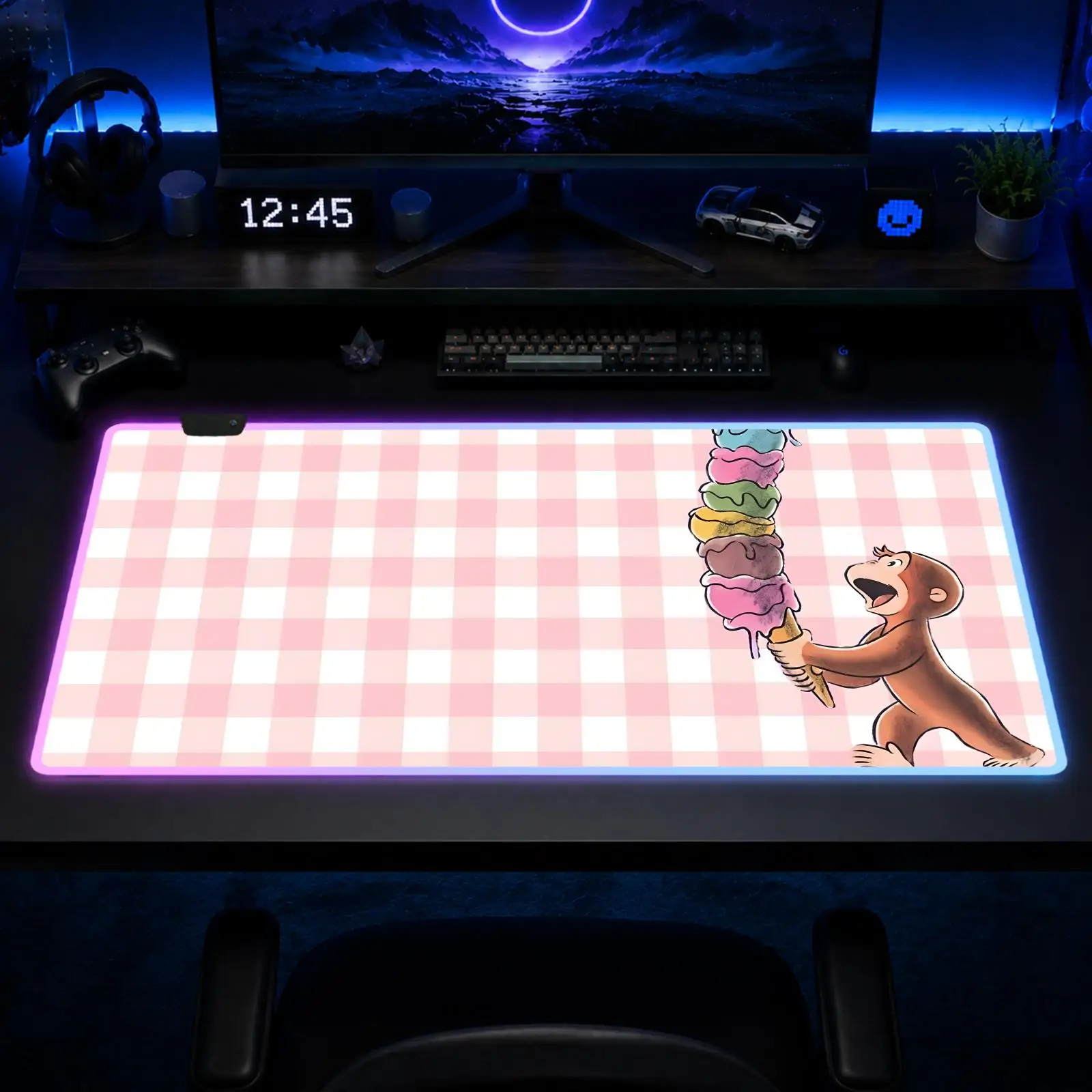

Monkey George (6) Mouse Pad Gaming Anime Mouse Pad XXL RGB Desk Mats LED Table Pads Backlit Rubber Desktop