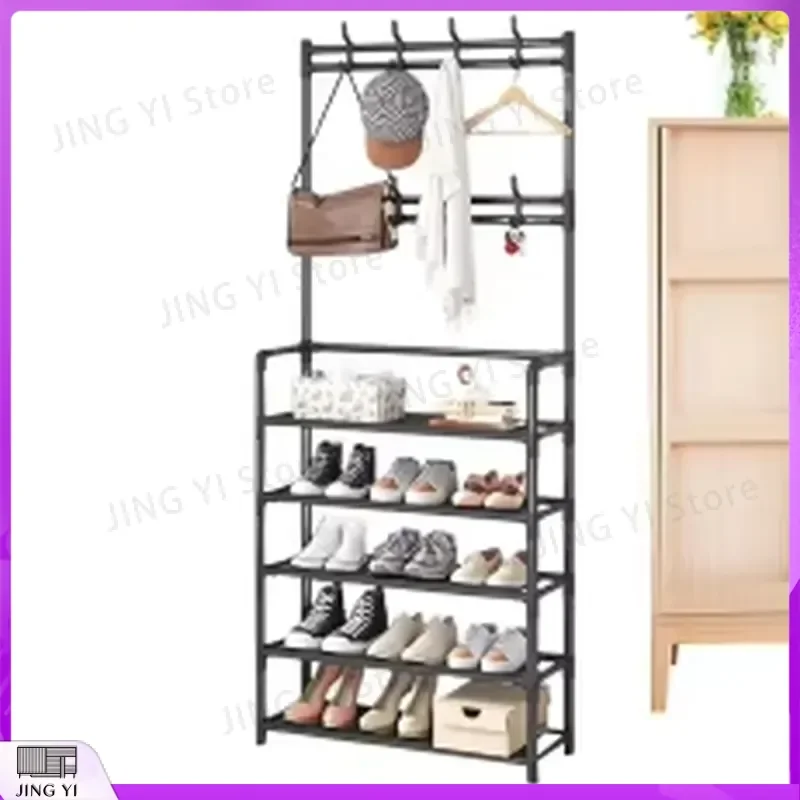Simple Fabric Coat Rack Shoe Cabinet Shelf Plastic Living Room Entrance Storage Organizer Home Furniture Free Standing Hanger