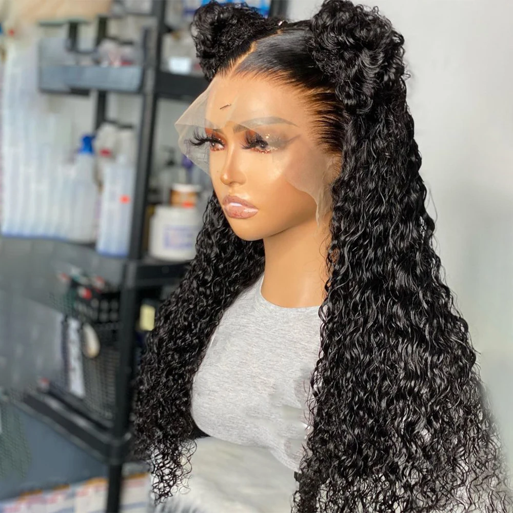 

Natural Black Soft Glueless 26Inch Long 180 Density Preplucked Kinky Curly Lace Front Wig For Women With BabyHair Daily Cosplay