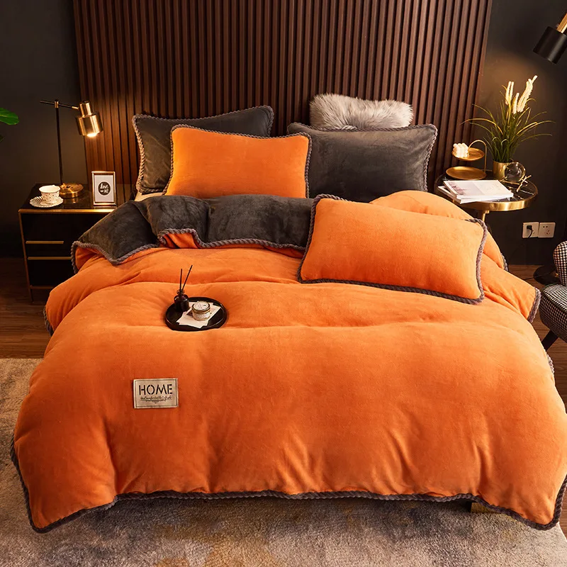 Premium High GSM Milk Fleece 4PC Bedding Set Crystal Mink Plush Elegant Style Soft Skin-Friendly Warm Winter Comforter Cover