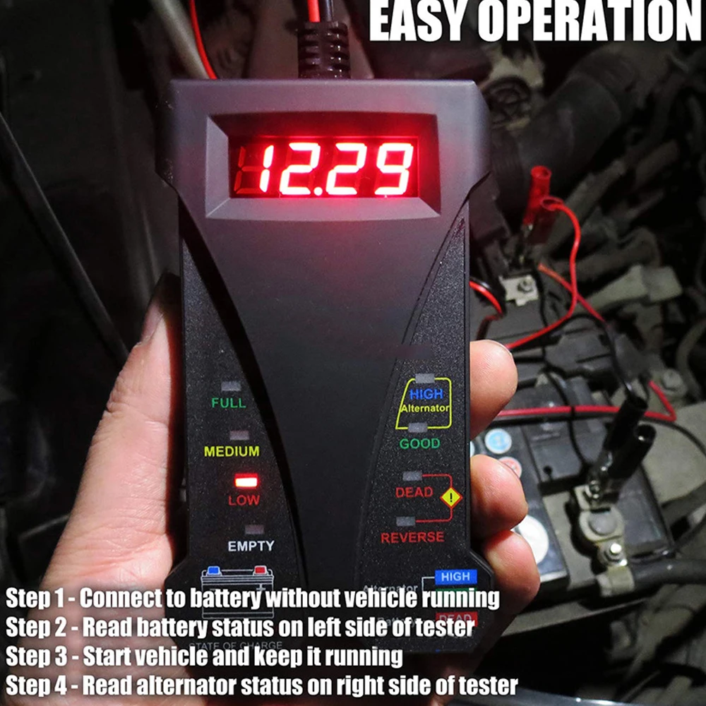 12V Digital Battery LED Display Voltmeter Alternator Tester Charging System Analyzer Check For Car Motorcycle Boats Vehicle Test