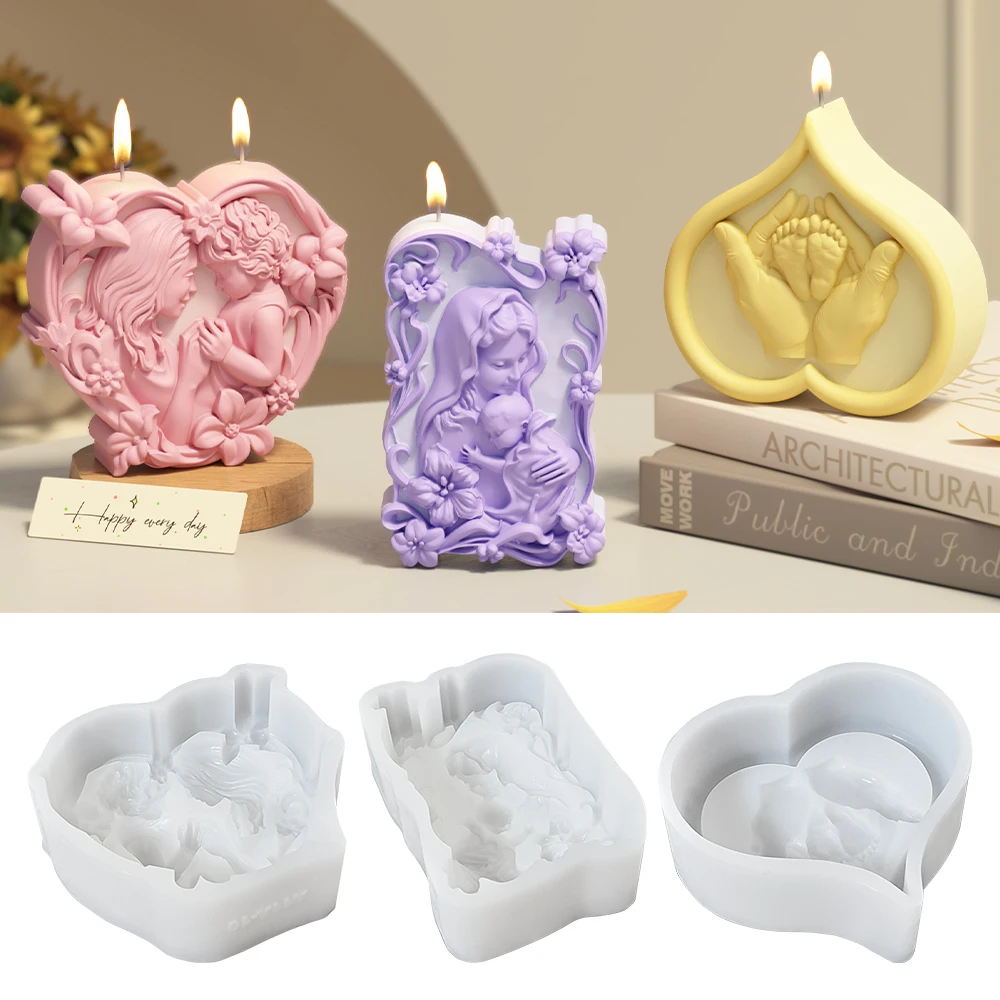 

LZ093 3D Heart Relief Candle Silicone Mold Virgin Mary And Baby Casting Gypsum Soap Resin Molds For Mother's Day Decoration
