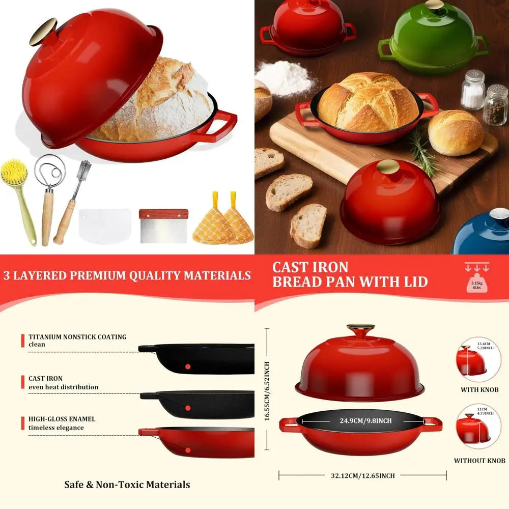 

Enameled Cast Iron Bread Baking Dutch Oven Pot with Dome Lid, 5-Quart Perfect Crust Oven Safe, Ideal for Baking Bread and More