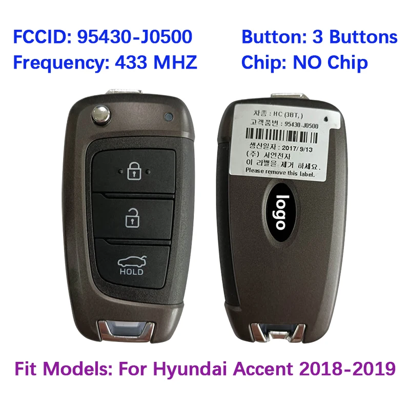 

CN020189 Оригинальный 3-кнопочный смарт-ключ дистанционного управления FCC 95430-J0500 без чипа 433 МГц с функцией Keyless Go для Hyundai Accent 2018-2019