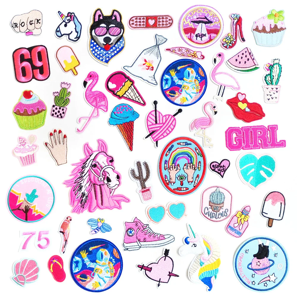 Watermelon Cactus Horse Iron-On Patches Cloth Mend Decorate Clothes Apparel Sewing Decoration Applique Badges Pink Bird Girl