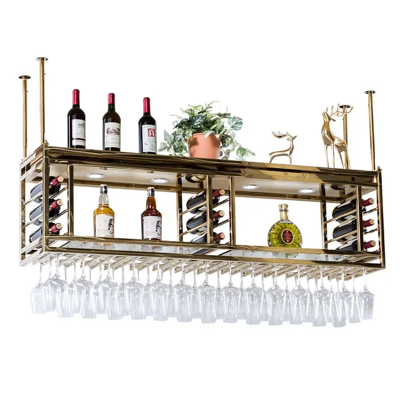 

Home European bar counter red wine glass rack upside down household modern stainless steel wine rack hanging wine cabinet orname